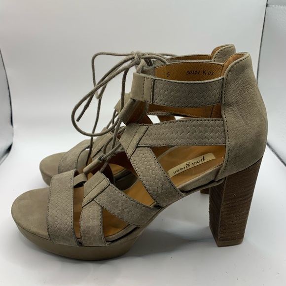 Paul Green Hana Taupe Embossed Nubuck Leather Ghillie Platform Heel UK5 US 7.5 - Picture 2 of 10